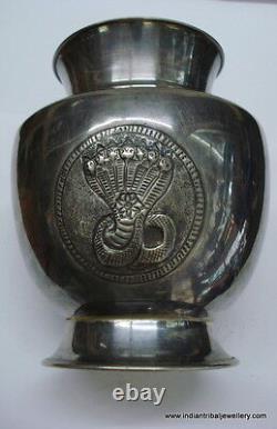 Vintage antique collectible old silver pot for abhishek in jain temple india