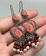 Vintage antique old solid Silver Earrings with Afghan coral stone