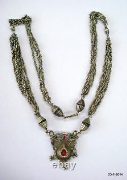 Vintage antique tribal old silver necklace pendant chain belly dance jewelry