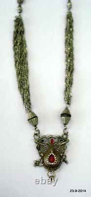 Vintage antique tribal old silver necklace pendant chain belly dance jewelry