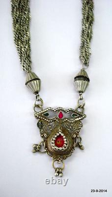 Vintage antique tribal old silver necklace pendant chain belly dance jewelry