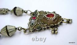 Vintage antique tribal old silver necklace pendant chain belly dance jewelry