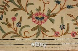 Vintage crewelwork wool bedspread bed cover spread French old coverlet 88 X 66