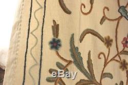 Vintage crewelwork wool bedspread bed cover spread French old coverlet 88 X 66