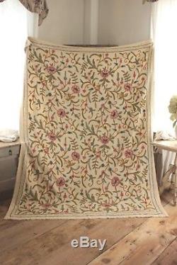 Vintage crewelwork wool bedspread bed cover spread French old coverlet 88X66