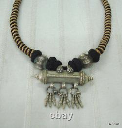 Vintage tribal old silver taviz amulet pendant necklace antique