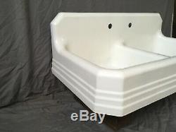 Vtg 43 Cast Iron White Porcelain Double Basin Old Art Deco Kitchen Sink 129-19E