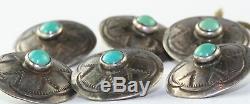 Vtg Antique Set Of 6 Southwestern Old Pawn Stelring Silver Turquoise Buttons