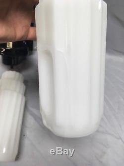 Vtg Black Ceramic Sconce Pair Skyscraper Milk Glass Shades Old Art Deco 226-18E