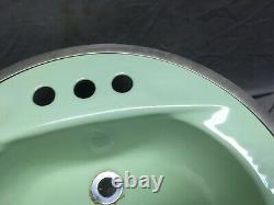 Vtg Cast Iron Jadeite Green Round Drop in Bathroom Sink Old Retro 348-20E
