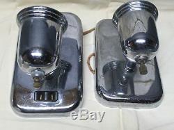 Vtg Chrome Brass Sconce Pair Old Glass Cup Slip Shades Art Deco Fixtures 311-17E
