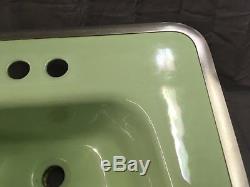 Vtg Drop In Jadeite Green Porcelain Ceramic Bathroom Sink Old Lavatory 808-17E