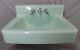 Vtg Jadeite Green Porcelain Cast Iron Shelf Top Sink AS IS Old Bathroom 1879-16