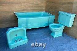 Vtg Mid Century Deco Jadeite Ming Green Bathroom Set Old Tub Sink Toilet 123-21E