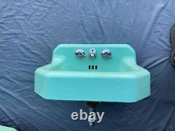 Vtg Mid Century Deco Jadeite Ming Green Bathroom Set Old Tub Sink Toilet 123-21E