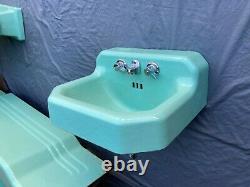 Vtg Mid Century Deco Jadeite Ming Green Bathroom Set Old Tub Sink Toilet 123-21E