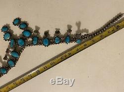 Vtg Old Pawn Squash Blossom Silver Turquoise Necklace Antique RARE