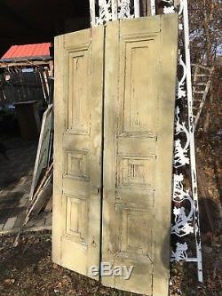Vtg Pair 1800's Old Wooden Window Shutters Architectural Salvage 68in x 17.5in