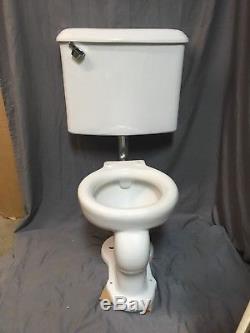Vtg White Porcelain Complete Toilet Bowl Tank Lid Old Bathroom Plumbing 347-18E