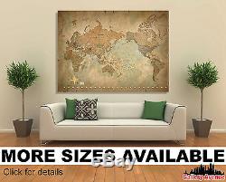 Wall Art Canvas Picture Print Antique Old Vintage World Map Star 3.2