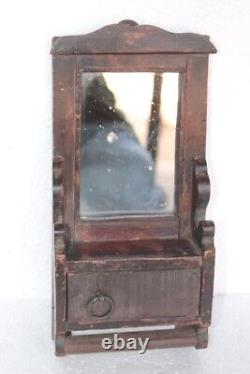 Wooden Mirror Frame with Cupboard Handcarved Old Vintage Antique