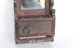 Wooden Mirror Frame with Cupboard Handcarved Old Vintage Antique